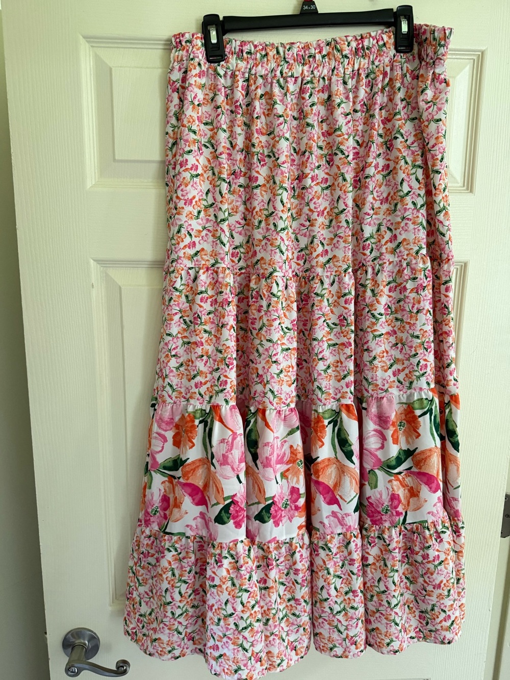 Floral Pink Tiered Maxi Skirt with Elastic Waist